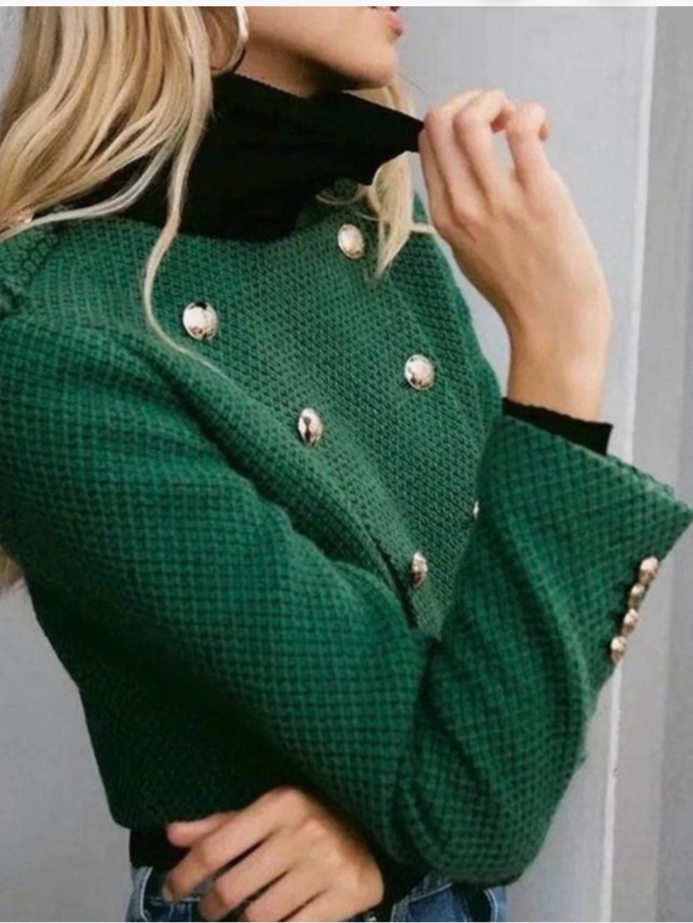 Zara Green Cropped blazer Jacket with Gold Buttons XS - Picture 2 of 11